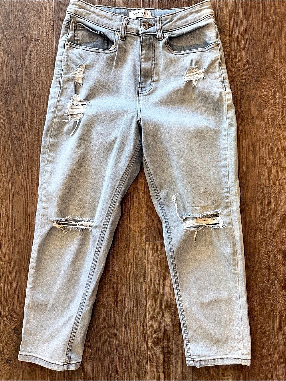 Clara Vera Distressed Boyfriend Jeans in Blue Size 5